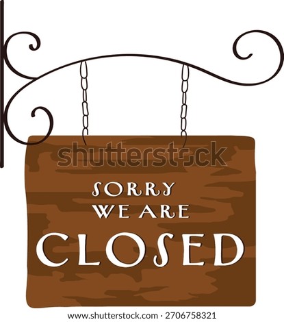 Rustic Closed Sign Hanging on Wrought Iron Chain Vector