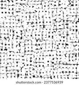 Rustic cloth pattern. Textile design in black and white. Abstract decorative graphics with broken lines and dots. Vector seamless.