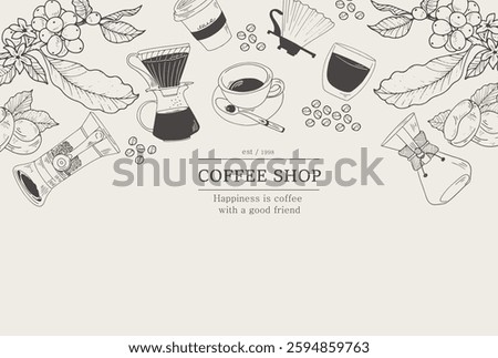 Rustic Coffee House Backgrounds and Cards Design. A modern coffee illustration. Designed for elegant branding, packaging, café menus, invitations, posters and print materials.