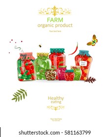 rustic collection of jars with organic pickled foods for your design