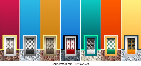 Rustic Colonial Windows Collection vector illustration.