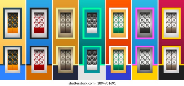 Rustic Colonial Windows Collection vector illustration.