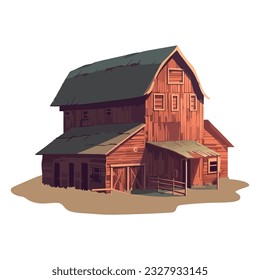 Rustic cottage nestled in nature with old barn and hut icon isolated