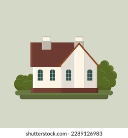 Casa rural rústica rodeada de matorrales de estilo plano