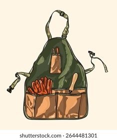 Rustic cottagecore apron with vintage-inspired details, perfect for homestead fashion, cozy kitchen themes, slow living visuals, or whimsical countryside designs.