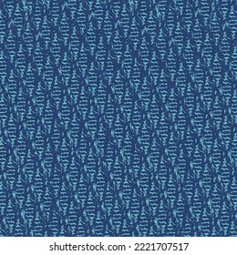 Rustic cover pattern. Rough towel texture. Slub fabric in blue tones, with crossed stripes and hatched rhombuses. Abstract vector.