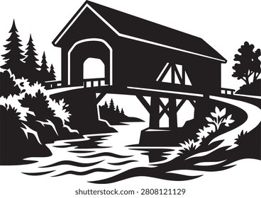 Rustic covered bridge in
