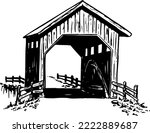 Rustic Covered Bridge Vector Illustration