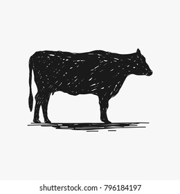 rustic cow silhouette vector isolated on white background, barbeque design element, beef design element