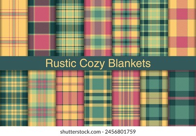 Rustic cozy blankets plaid bundles, textile design, checkered fabric pattern for shirt, dress, suit, wrapping paper print, invitation and gift card.