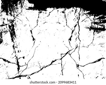 Rustic cracked vector texture with many cracks and scratches. Abstract background. Broken and damaged surface. Aged backdrop. Vector graphic illustration with transparent white. EPS10.