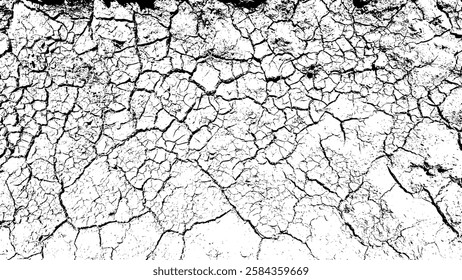 Rustic cracked vector texture with many cracks and scratches. Abstract background. Broken and damaged surface. Aged backdrop. Vector graphic illustration with transparent white. EPS10.