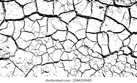 Rustic cracked vector texture with many cracks and scratches. Abstract background. Broken and damaged surface. Aged backdrop. Vector graphic illustration with transparent white. EPS10.