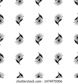 Rustic dandelion seamless pattern on white background. Sketch dandelion seamless hand doodle for decorative design. Sketch hand-drawn. Vector illustration art