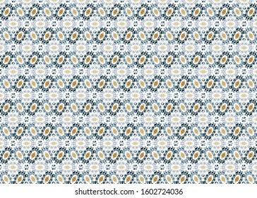 Rustic decorated cubes assembled into tight fitting, ornate repeat pattern
