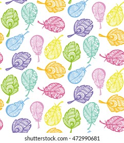 Rustic decorative feathers. Seamless pattern with feathers. Hand drawn vintage vector design set. Vector illustration