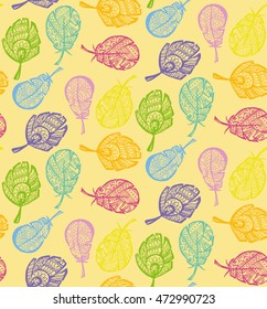 Rustic decorative feathers. Seamless pattern with feathers. Hand drawn vintage vector design set. Vector illustration