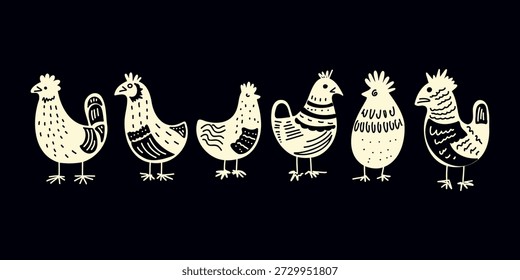 colección de pollo rústica decorativa popular en negro