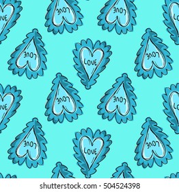 Rustic decorative heart seamless pattern. Hand drawn vintage vector design set. Vector illustration