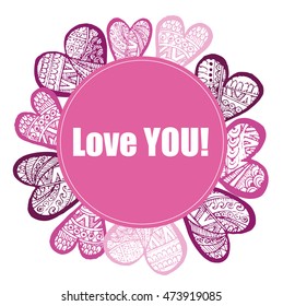 Rustic decorative lace heart. Hand drawn vintage vector design set. Vector illustration