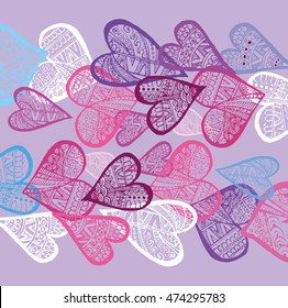 Rustic decorative lace heart. Hand drawn vintage vector design set. Vector illustration