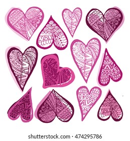 Rustic decorative lace heart. Hand drawn vintage vector design set. Vector illustration