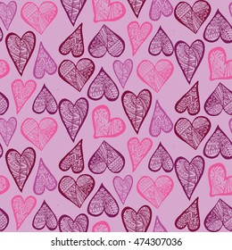 Rustic decorative lace heart seamless pattern. Hand drawn vintage vector design set. Vector illustration