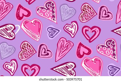 Rustic decorative lace heart seamless pattern. Hand drawn vintage vector design set. Vector illustration