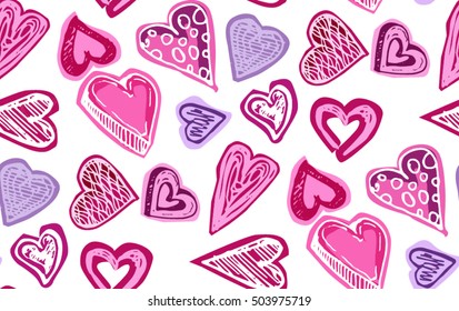 Rustic decorative lace heart seamless pattern. Hand drawn vintage vector design set. Vector illustration