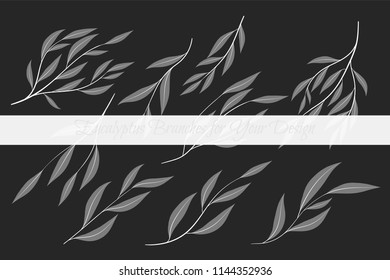 Rustic Decorative Plants Collection. Hand Drawn Eucalyptus Leaves Isolated. Vector EPS10 Illustration. Botanical Elements. Exotic Tropical Foliage and Flowers. Decorative Plants Set for Wedding Design
