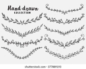 Rustic decorative plants and flowers collection. Hand drawn vintage vector design elements. 