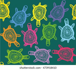 Rustic decorative  turtle. Hand drawn vintage vector design seamless pattern. Vector illustration