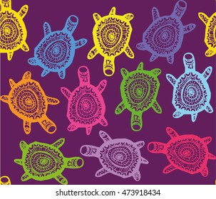 Rustic decorative  turtle. Hand drawn vintage vector design seamless pattern. Vector illustration