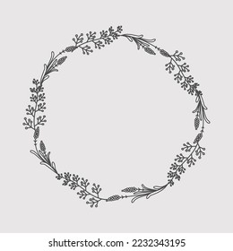 Rustic, delicate round frame vector made of beautiful branches, botanical wreath