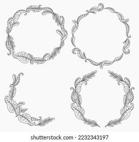 Rustic, delicate round frame vector made of beautiful branches, botanical wreath