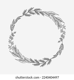 Rustic, delicate round frame vector made of beautiful branches, botanical wreath