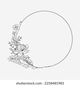 Rustic, delicate round frame vector made of beautiful branches, botanical wreath