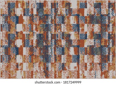 Rustic distressed abstract stripe worn, brush  effect vertical stripe tribal art collage digital print pattern design in vector . art design for carpet, scarf, blanket, cover, rug 