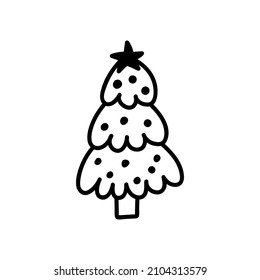 Árbol de Navidad de doodle rústico. Ilustrador vectorial dibujado a mano en el bosque de invierno