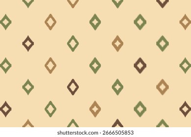 Modelo inconsútil rústico del ikat del tono tierra con los diamantes marrones, beige, y verdes, diseño geométrico étnico de la materia textil para la decoración casera, Fondo de pantalla, tela de la moda, y fondo
