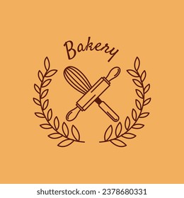 Rustic Elegance: A Charming Bakery Logo Design with Rolling Pin and Wreath