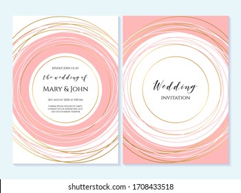 Rustic elegant wedding invitation template with gold flowers. Design layout for menu, greeting card, flyer, beauty, anniversary, baby shower, bridal boho element.
