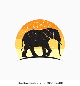 Rustic elephant logo design inspiration isolated on white background, Hipster logo design element