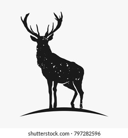 Rustic Elk logo inspiration, Deer silhouette vector isolated on white background, hipster logo design element 