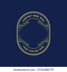 Rustic Ellipse Badge Label Emblem With Ornamental Frame Border Template