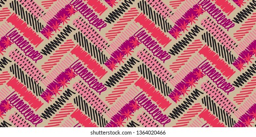 Rustic embroidery hand drawn seamless pattern. Native texture with scribbles, abstract sketches. Vintage tribal background, decorative ornament. Ethno textile, wallpaper, wrapping paper design