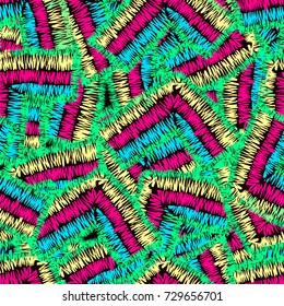 Rustic embroidery seamless pattern.Vector traditional fashion ornament patch crosslinked in a rough manner