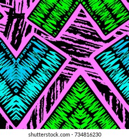 Rustic embroidery seamless pattern.Vector traditional fashion ornament patch crosslinked in a rough manner