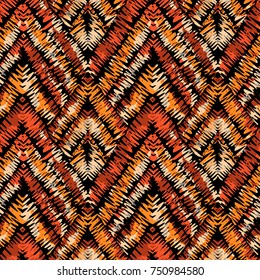 Rustic embroidery seamless pattern.Vector traditional fashion ornament patch crosslinked in a rough manner
