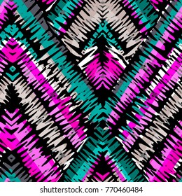 Rustic embroidery seamless pattern.Vector traditional fashion ornament patch crosslinked in a rough manner